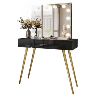 lookway Schminktisch, SIENNA GOLD ELITE mit Spiegel PUSH OPEN