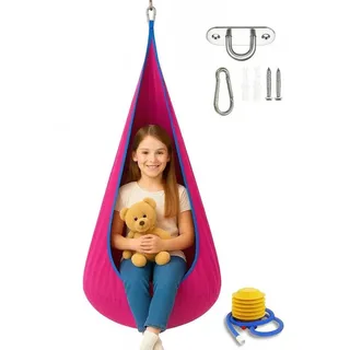 Kronenberg Hängehöhle (Hängesitz Set, Kinder-Hängesessel aus Baumwolle), bis 80 kg, inkl. Aufhängung & Luftpumpe, für drinnen & draußen rosa
