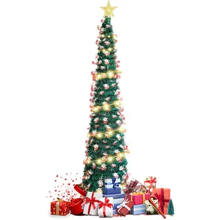 Weihnachtsbaum Künstlich,1,5m Künstlicher Weihnachtsbaum mit 50 LEDs und Stern Spitze,Pop Up Spiral Weihnachtsbaum Künstlicher Tannenbaum Christbaum Dekobaum für Wohnung,Veranda (Weihnachtsmann)