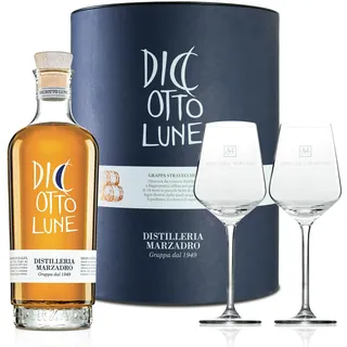 Marzadro Grappa Geschenkset Le Diciotto Lune mit 2 Gläsern (0,5 l)