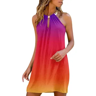 Regenbogen Kleid Damen Elegant: Farbverlauf Kleid Damen äRmellose Knielang Strandkleid Neckholder Kleider Sommerkleid Kurz Freizeitkleid Sexy Festliche Kleider FüR Damen GroßE GrößEn Sommerkleider - Large