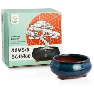 HappySeed Pflanzschale Bonsai Schale aus Keramik in Marineblau - 9,5 x 4,5 x 9,5 cm (klein)