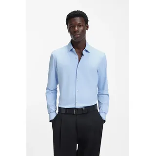Hugo Businesshemd "Kenno Easy Care", Herren, Gr. 42, N-Gr, blau (light, pastel blau459), Jersey, Obermaterial: 90% Polyamid, 10% Elasthan, unifarben, slim fit normal, Rundhals, Manschette, Hemden, Bügelfrei, Polyamid-Stretch-Jersey, Slim Fit, Kentkragen