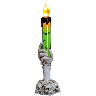 Halloween Flackernde Kerzen Skelett Geist Hand Kerzenhalter LED Kerzen Horror Gruselige Dekoration für Party, Halloween-Dekorationen (Grün)
