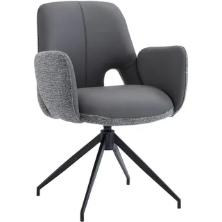 Dieter Knoll Armlehnstuhl, Anthrazit, Schwarz, Metall, Textil, Leder, Echtleder, Rindleder, Drehkreuz, 60x85x62 cm, Sitzfläche 360° drehbar, automatische Rückholfunktion, Esszimmer, Stühle, Esszimmerstühle, Armlehnenstühle