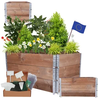 MODO24 Hochbeet Holz, Kräuterbeet, Gartenbeet, Pflanzbeet, Blumenbeet, Gemüsebeet, Blumenkiste, für Garten und Terrasse, Kiefernholz, Massivholz, Abmessungen 60x120x80 cm, Farbe: Braun
