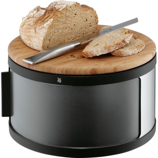 Brotkasten WMF Lebensmittelaufbewahrungsbehälter Gr. H: 18 cm, grau (holzfarben, grau, silberfarben) Brotkästen mit Holzschneidebrett