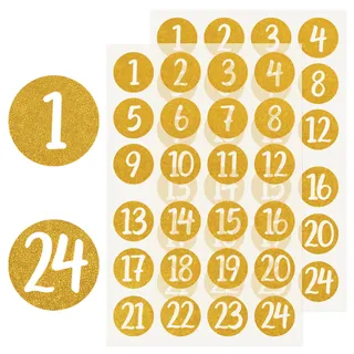 Zahlen Adventskalender Aufkleber, Zahlenaufkleber 1-24, Runde Zahlen Aufkleber, Sticker Gold Zahlen Adventskalender, Runde Sticker mit Zahlen, Selbstklebend, Adventsdekorationen(2)