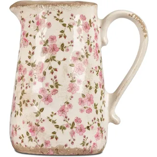 Blumenvase Krug/Vase bauchig in Vintage-Optik 16x15cm aus Keramik mit glasierter Oberfläche und Blüten-Dekor verziert