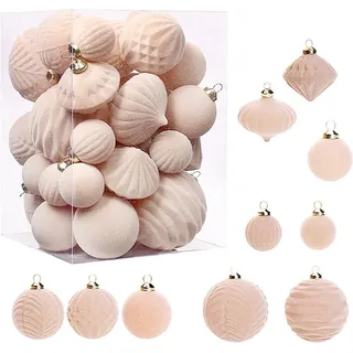 35 Stück Weihnachtsdekorationen Boutique Beflockung Weihnachtskugel-set Geschenkbox Weihnachtsbaumanhänger (beige) - Ej.life
