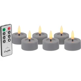 Candela Lights LED Teelicht 6er Set Ø4,5cm rustic grau mit Fernbedienung Timer Funktion & mehrstufig dimmbar flammenlos Teelicht
