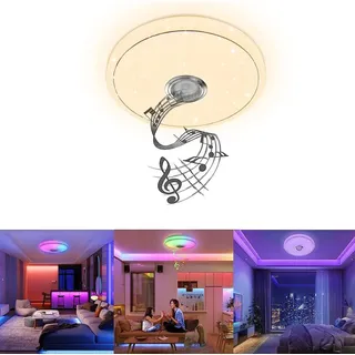 YARDIN Deckenlampe LED Deckenleuchte Dimmbar mit Bluetooth Lautsprecher und APP-Steuerung, 36W RGB Sternenhimmel Flach Deckenbeleuchtung mit Fernbe... - Weiß