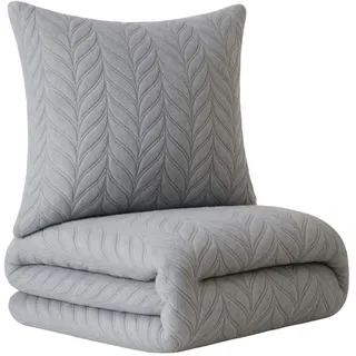 Leonado Vicenti Bettwäsche 135x200 cm Grau Winter Plüsch Damast Premium Cashmere Touch geprägtes Design Blumen mit Reißverschluss extra warm flauschig