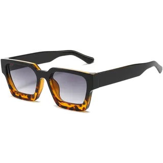 YUELUQU Retro Rechthoek Chunky Zonnebril Große Square Chunky für Herren Damen Trendy Sonnenbrille (Schwarzer Panther- grau) - L