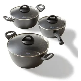 STONELINE Topf-Set, Aluminium, Keramik (6-tlg), mit echten Steinpartikeln, induktionsgeeignet, Designed in Germany grau