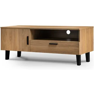 KONSIMO® TV-Schrank FRISK TV-Board Fernsehschrank Lowboard mit Schublade und Türe, Füße 14 cm, Skandinavischer Stil braun