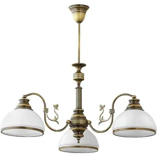Hängelampe Jugendstil Metall Glas elegant Messing antik 3-flammig E27 Pendelleuchte Esszimmer Wohnzimmer - Bunt