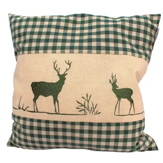 myZirbe Zirbenkissen grün kariert mit Hirsch Stickerei befüllt mit Zirbenflocken aus Zirbenholz Größe 40x40 cm