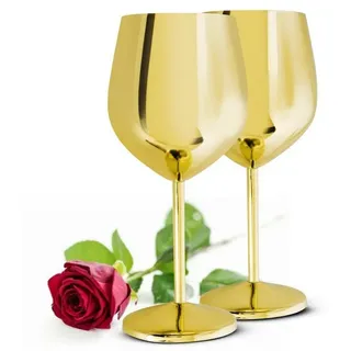 Sendez Weinglas 2 Weingläser 510ml Gold Edelstahl Weinkelch Rotweinglas unzerbrechlich, 2-tlg., Edelstahl goldfarben