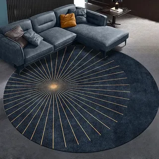 XFSHKJS Moderne Rundfläche Teppiche 80 cm 100 cm 120 cm 140 cm 160cm 180 cm 200 cm 300 cm große Teppich für Wohnzimmer Schlafzimmer Flur Küche Bodendekor Matten, dunkelblau (Size : Durchmesser 180cm)