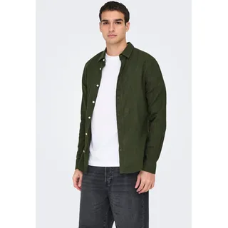 Langarmhemd ONLY & SONS "ONSCAIDEN LS SOLID LINEN SHIRT NOOS", Herren, Gr. L, N-Gr, grün (kambaba), Web, Obermaterial: 55% Baumwolle, 45% Leinen, unifarben, slim fit normal, Rundhals, Ärmel mit Ärmelschlitz 2-Knopf-Manschette, Hemden, Baumwollmischung mit Leinen, slim fit