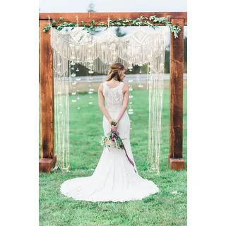 kiido Großer Makramee-Hochzeitshintergrund für Laube/Bogen, böhmische Wandbehang, Dekoration, Boho-Tür/Fenstervorhänge, Raumteiler, schöne Raumdekoration, Krone 160 cm Bx198 cm L