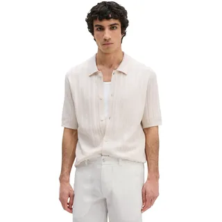 Kurzarmhemd MARC O'POLO "mit vertikaler Strickstruktur", Herren, Gr. M, Normalgrößen, beige (weiß cotton), Obermaterial: 100% Baumwolle, unifarben, regular fit normal, Bündchen, Hemden