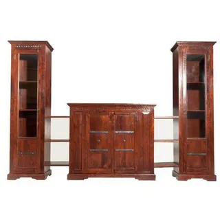 MASSIVMOEBEL24.DE Wohnwand Akazie 300x39x200 nougat lackiert Oxford #600