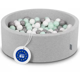 KiddyMoon Bällebad 90X30cm/200 Bälle ∅ 7Cm Bällepool Mit Bunten Bällen Für Babys Kinder Rund, Hellgrau:Weiß/Grau/Minze