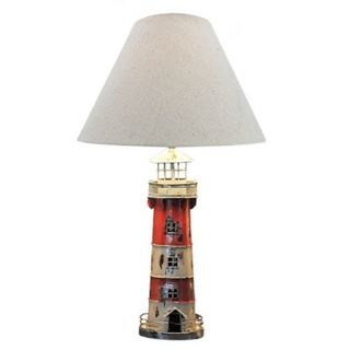 Linoows Tischleuchte Tischlampe mit Leuchtturm, Maritime Schirm Lampe, ohne Leuchtmittel, Leuchtmittel abhängig, Schirm Leuchte aus Metall bunt|weiß