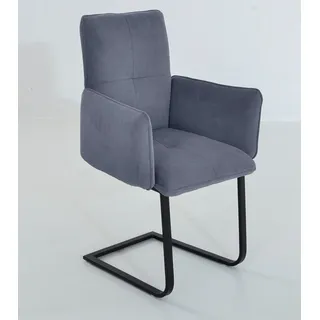 Freischwinger K+W KOMFORT & WOHNEN "6502", blau (blau, schwarz), B:61cm H:90cm T:62cm, Stühle, Freischwinger, Freischwinger mit Armlehnen, Flachstahlkufe in schwarz