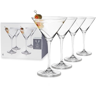 Viski Reserve European Crystal Martini-Gläser, 4 Cocktailgläser mit Stiel aus bleifreiem Kristallglas, Glaswaren Made in Europe, 4er-Set, 7 Unzen (207 ml)