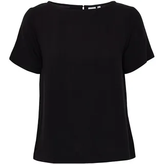 ICHI IHMAIN SS Damen Kurze Bluse Kurzarm Klassische Rundhalsbluse mit Knopfverschluss hinten Viskose-Bluse zertifizierte EcoVero Viskose Regular Fit, Größe:42, Farbe:Black (194008) - 42