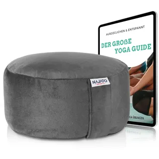 NAJATO Sports Yogakissen | Meditationskissen inkl. E-Book (PDF Datei) | Rundes Yoga Kissen mit Buchweizenschalen-Füllung | Waschbarer Bezug aus Samt | 30 cm Durchmesser, 14 cm hoch