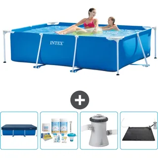 Intex-Schwimmbecken mit rechteckigem Rahmen – 220 x 150 x 60 cm – Blau – im Lieferumfang enthalten Abdeckung - Wartungspaket - Filterpumpe f... - Blau