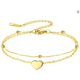 Ware aus aller Welt Fußkette Edelstahl Damen-Fußkettchen mit Herz-Anhänger in Gold oder Silberoptik goldfarben