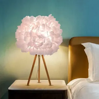 Rose Silk Flower Nachttischlampe Blumentischleuchte mit Dreieck Holzsockel Tischlampenschirm für Wohnzimmer, Schlafzimmer, Heimtextilien
