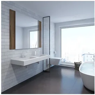 Henneke Doppelwaschtisch Corian® mit Becken Pure eckig, Fugenlos aus Mineralwerkstoff 140 cm x 50 cm