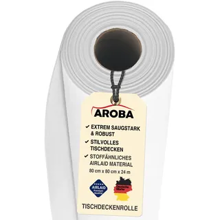 AROBA 2X Airlaid Tischdeckenrollen (Weiß, 0,8 m x 24 m) - Stoffähnliche Tischdecke- Hochwertige Tischtuchrolle für Hotel Catering Geburtstag Restaurants Kommunion Taufe