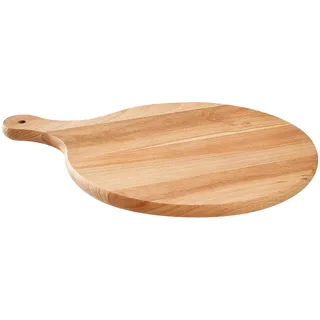 Wooden World - Runder Pizzateller aus massivem Holz, Schneidebrett mit Griff, zum Servieren von Pizza, 35 cm Durchmesser