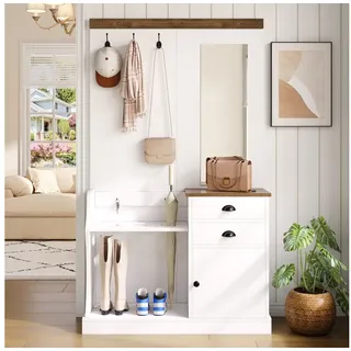 Ulife Kompaktgarderobe Garderobenset mit Spiegel, Haken, Schubladen und Schirmständer (1-St) Vielseitiges 3-in-1-Design, 110,5x38x191cm weiß