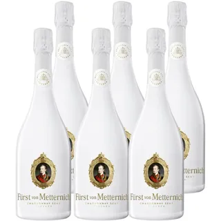 Fürst von Metternich Sekt (6 x 0,75 l) – Elegante weiße Flasche, aromatisches Bouquet mit Birne, Melone und Mirabelle, fein ausbalanciert, hochwertiger Chardonnay-Cuvée aus Rheingau