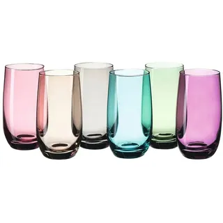 LEONARDO Longdrinkglas SORA, 6-tlg., Glas, 390 ml, farbig sortiert, 6-teilig bunt