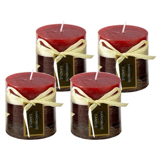 itsisa Stumpenkerze, handgemacht Bordeaux rot (4er Set) 7,2 x 6,8 cm - Kerze für Adventskranz, Kerzen