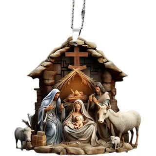 Weihnachtskrippen-Ornamente | Krippenanhänger | Hängende Weihnachtskrippen-Ornamente Aus Acryl | Jesus-Krippe Für Den Weihnachtsbaum Zum Aufhängen