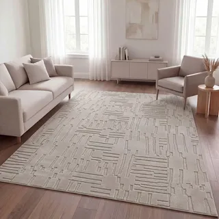 TT Home Wohnzimmer Teppich Schlafzimmer Hochflor Skandinavisches Design Unifarben Geometrisch Boho Style Modern Waschbar, Beige 6, 200x280 cm