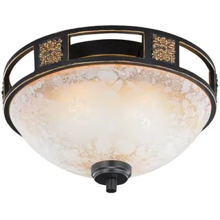 TRIO Leuchten LED Deckenleuchte, dimmbar, LED wechselbar, Warmweiß, Landhaus-stil Deckenschalen rustikal Lampenschirm Glas Alabaster Ø33cm braun