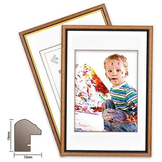 Bilderrahmen Neumann Einzelrahmen Holzrahmen MADISON, in Nussbaum und Nussbaum mit Goldkante 21 x 30 cm