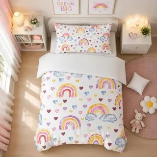 Kinderbettwäsche Set 100x135cm Regenbogen Mikrofaser mit Reißverschluss