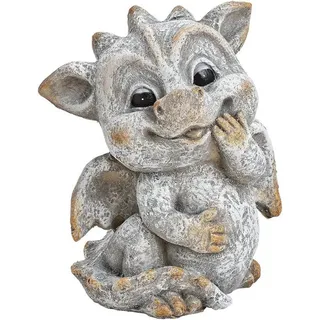 muchome Gartenfigur Drache stehend 17cm Höhe, Steinoptik Skulptur, Grau Drachen Figur Gartendekoration